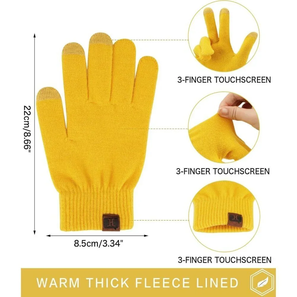 Women's Yellow Winter Touchscreen Wool Magic Warm Knit Fleece Lined Gloves